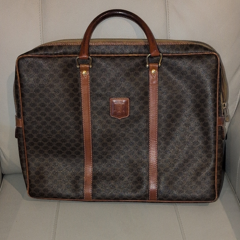 Vintage Celine Macadam Coated Canvas And Leather  Briefcase